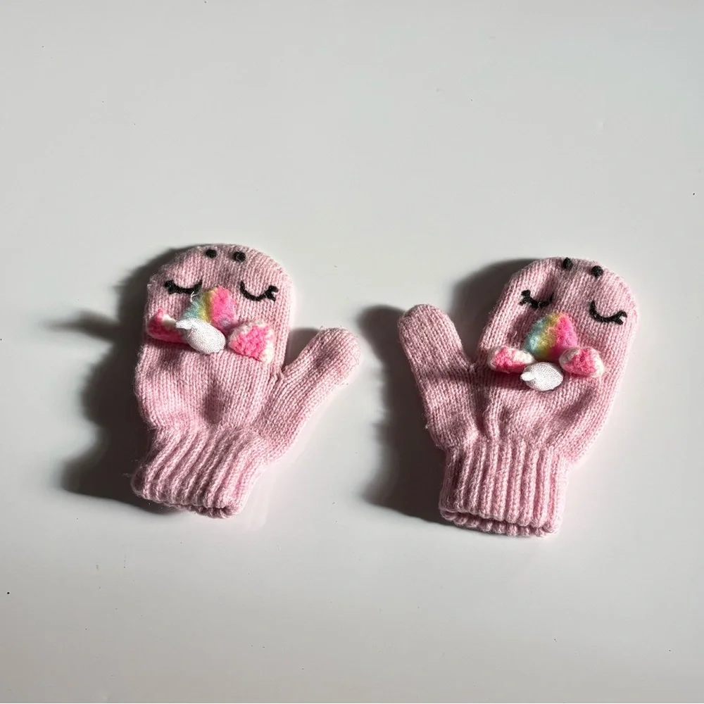 Pink Kids Mittens with Unicorn Detail